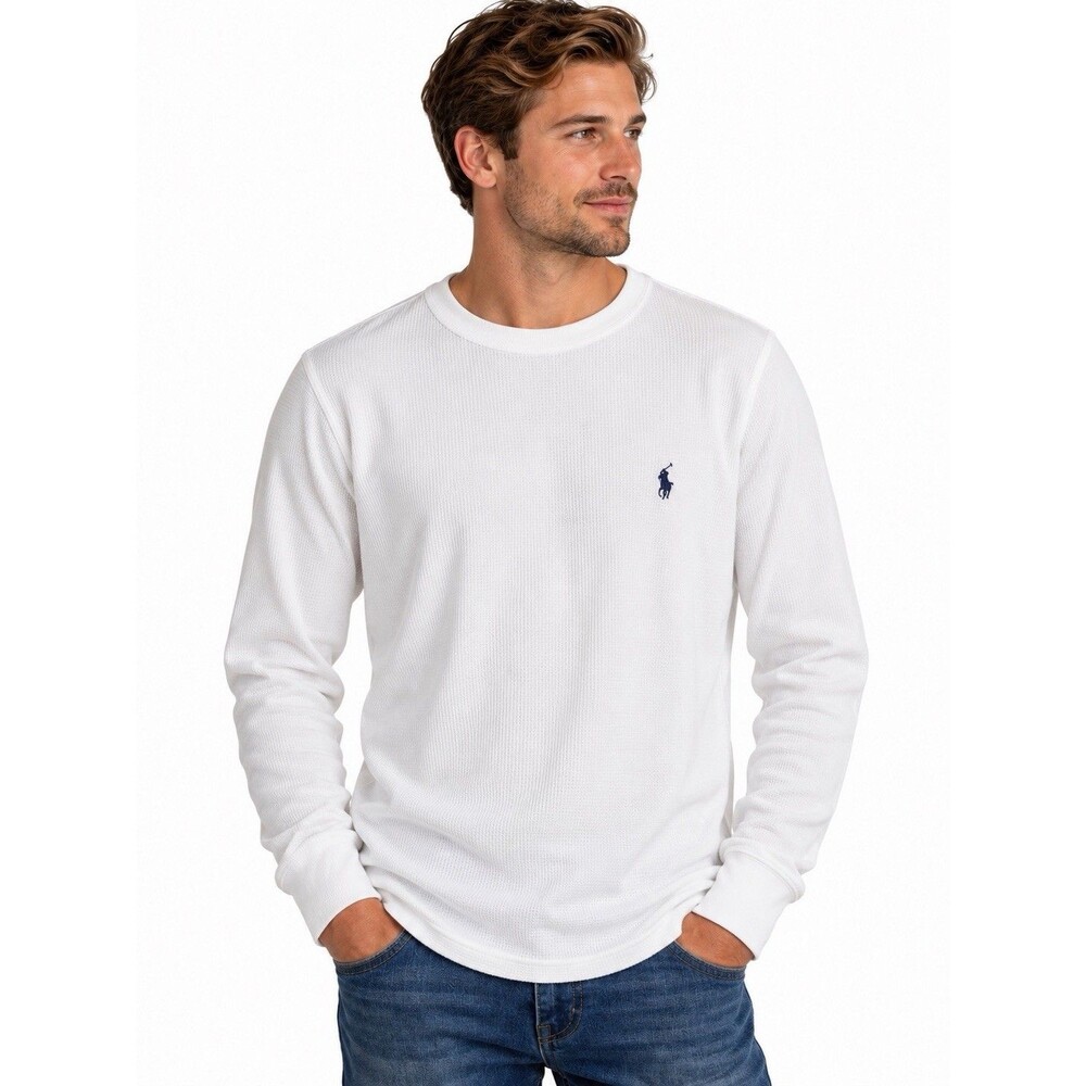 Polo Ralph Lauren Men’s XL White Waffle Knit Thermal Long Sleeve Shirt Pony